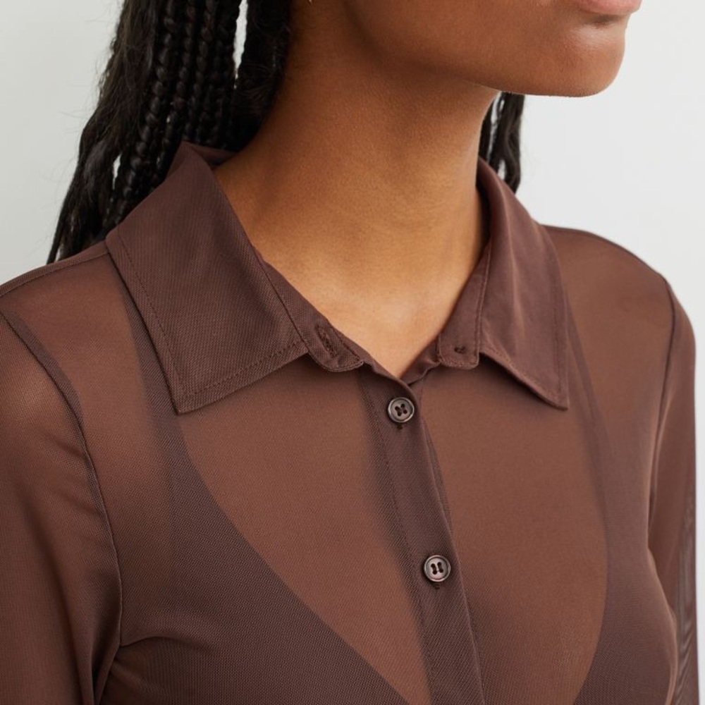 NWT Brown Button Up Sheer Blouse